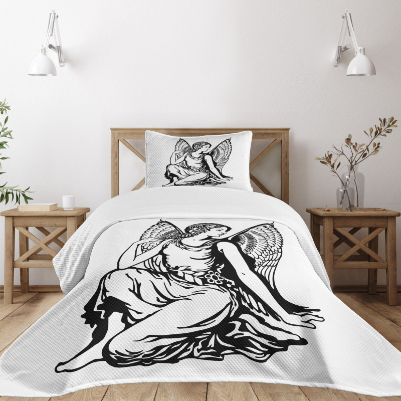 Young Angel Tattoo Bedspread Set