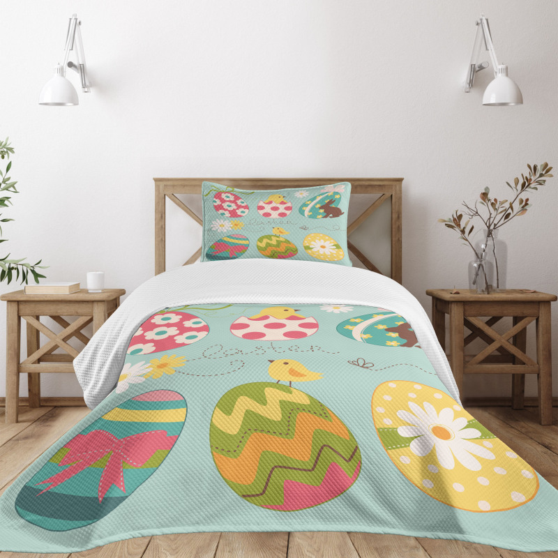 Flowers Zigzags Lines Bedspread Set