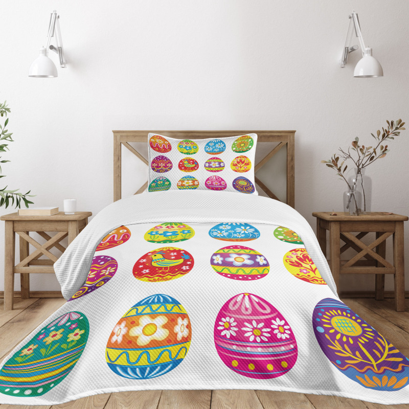 Colorful Eggs Flowers Bedspread Set