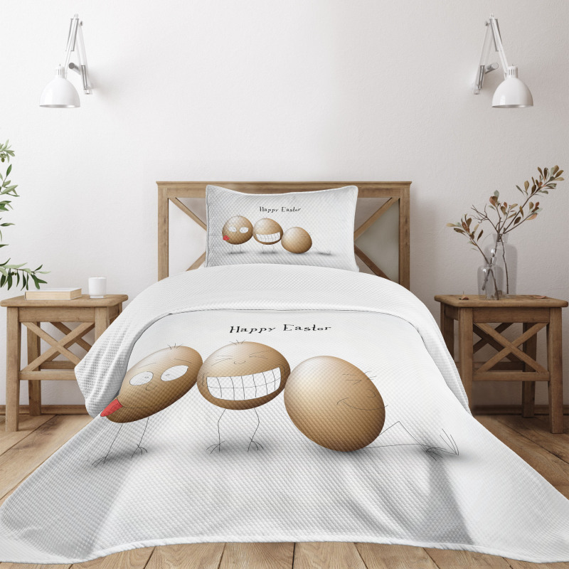 Funny Doodle Style Eggs Bedspread Set