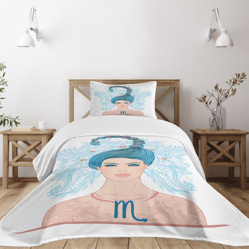 Lady Blue Hair Bedspread Set