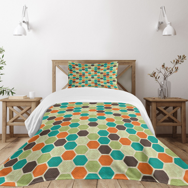 Grunge Colorful Hexagons Bedspread Set