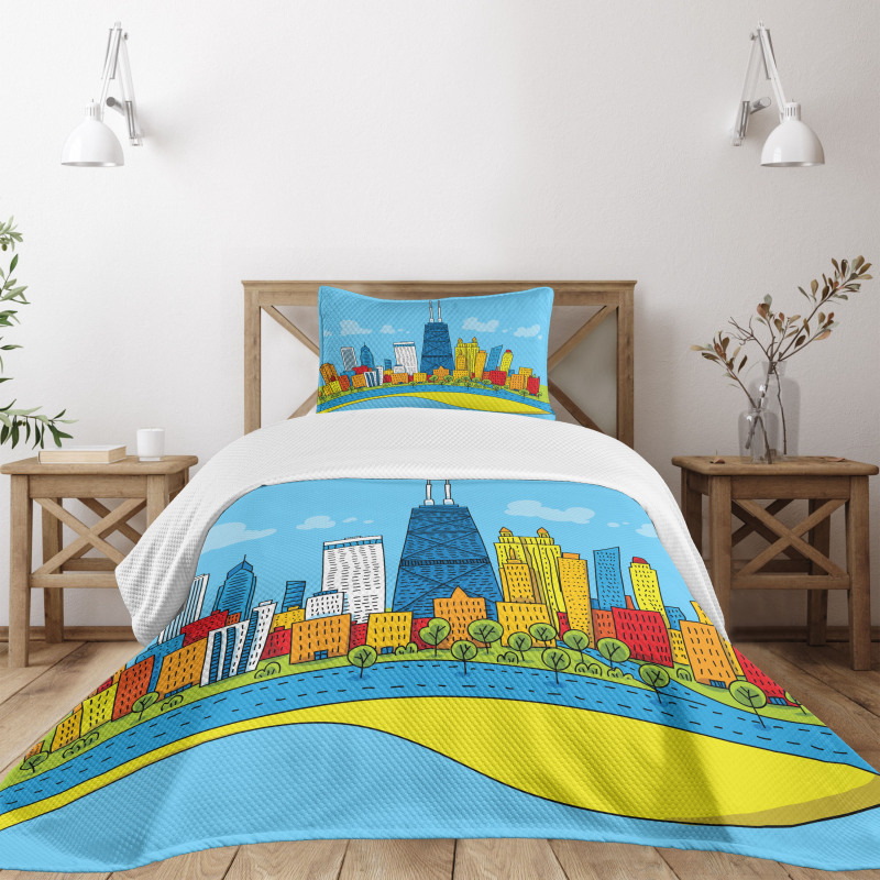 Cartoon City View Bedspread Set