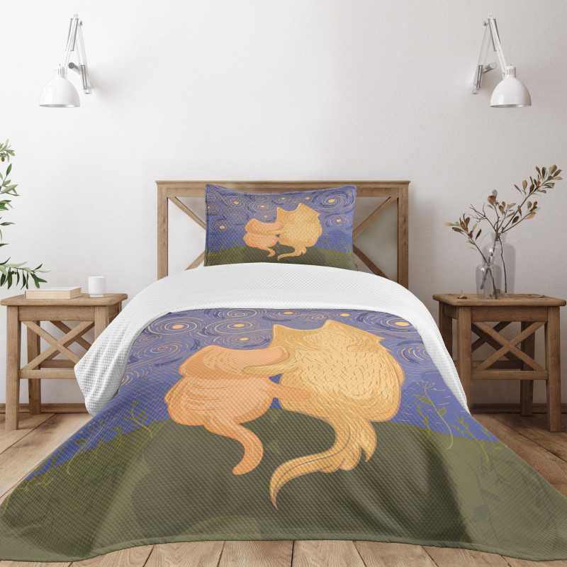 Cat and Dog on Hill Bedspread Set
