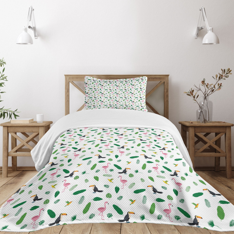 Flamingos Toucans Birds Bedspread Set