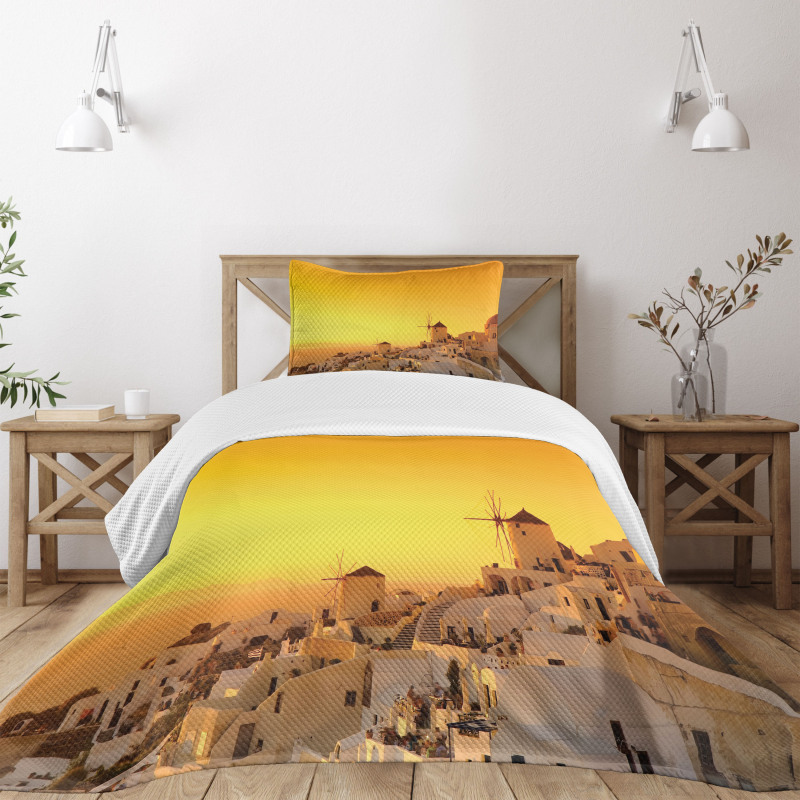Sunset Santorini Vacation Bedspread Set
