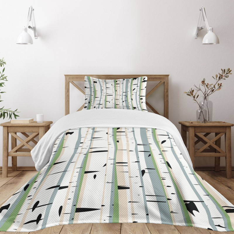 Trunks of Birches Pattern Bedspread Set