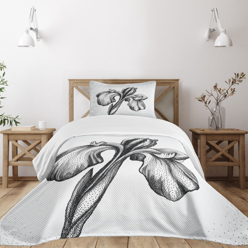 Dotwork Style Lily Bloom Bedspread Set