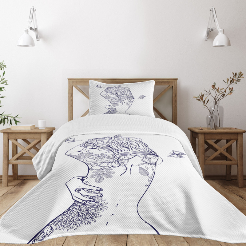 Woman Floral Botanical Art Bedspread Set