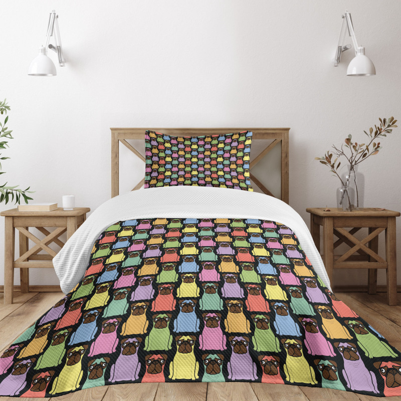 Colorful Cartoon Dogs Bedspread Set