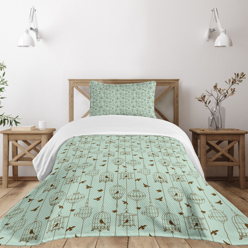 Birds and Cages Artwork Bedspread Set