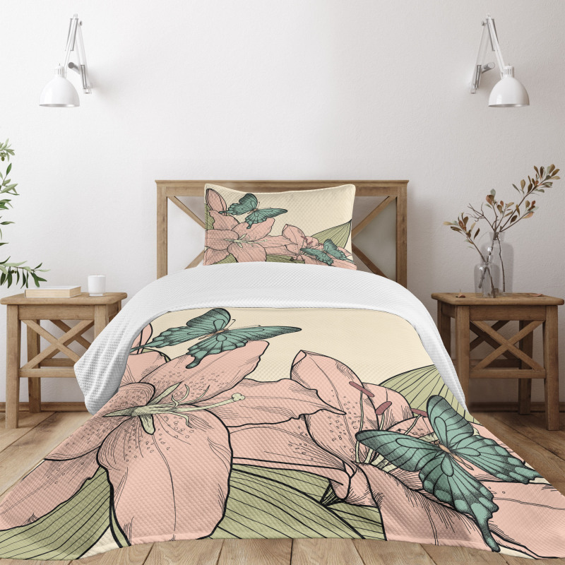 Butterflies and Lilies Bedspread Set