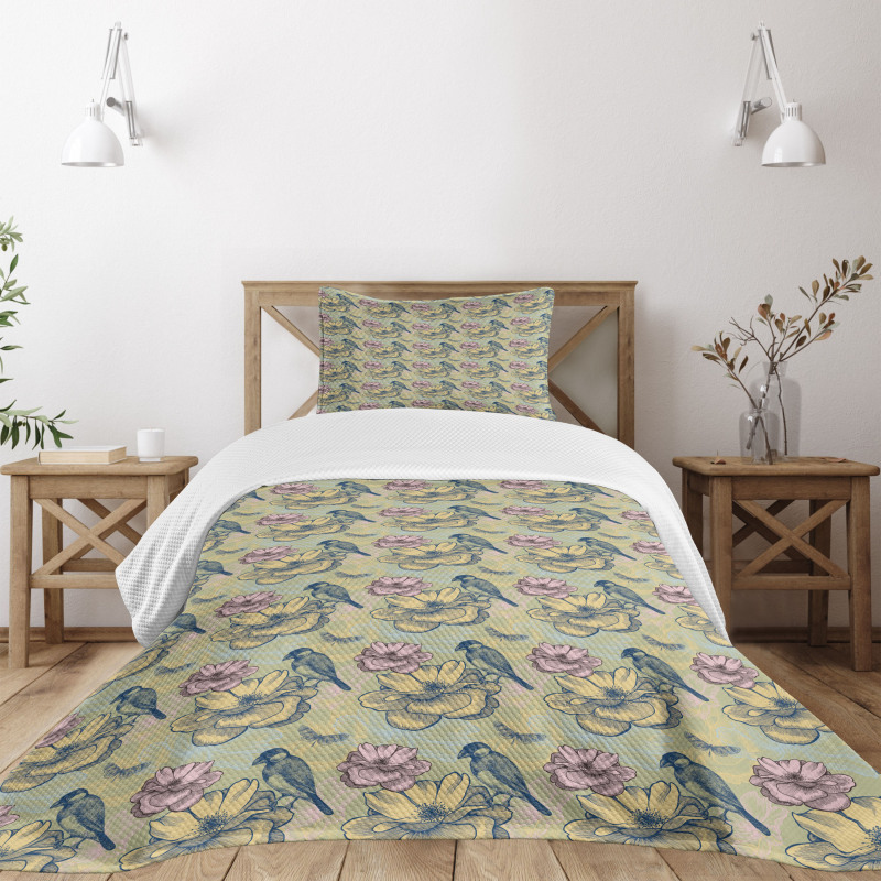 Bird Butterfly Flowers Bedspread Set