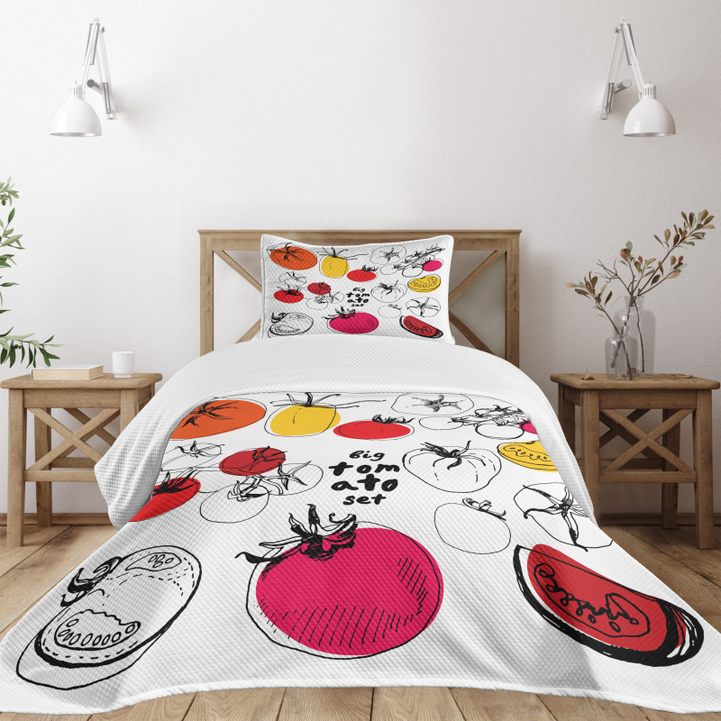 Vivid Sketched Tomatoes Bedspread Set