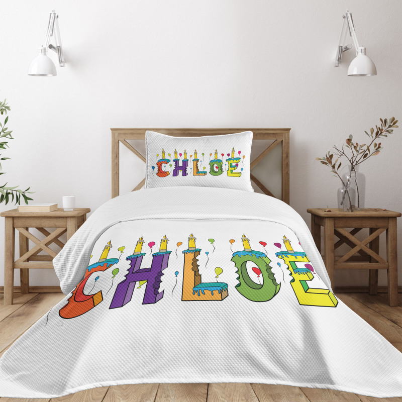 Cheerful Lettering Design Bedspread Set