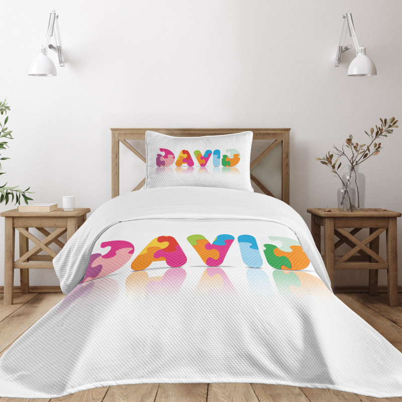 Colorful Puzzle Style Letters Bedspread Set