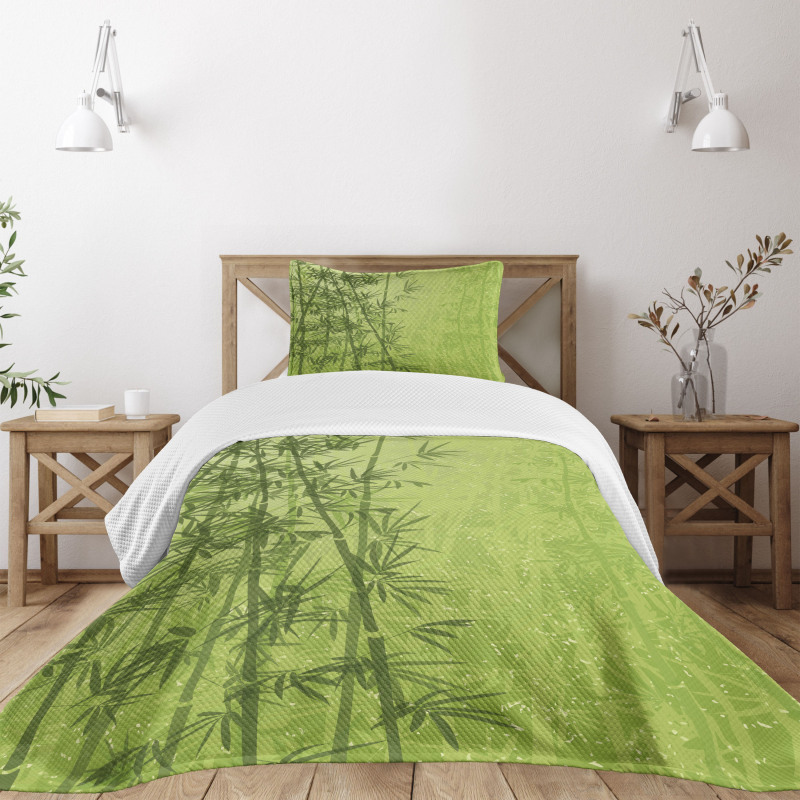 Green Bamboo Growth Bedspread Set