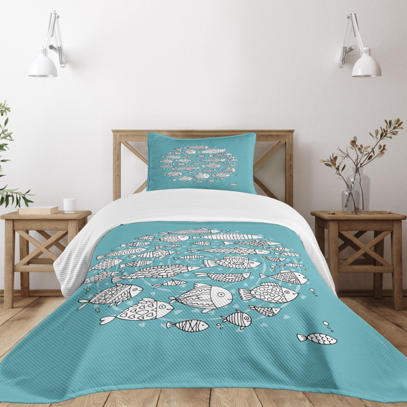 Blue and White Doodle Bedspread Set