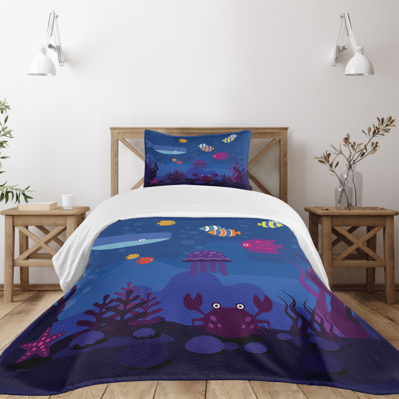 Aquarium Fish Whale Bedspread Set