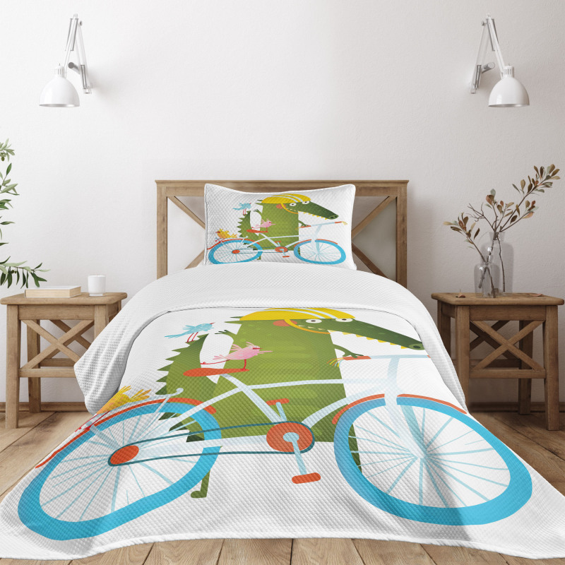 Crocodile Friends Bicycle Bedspread Set