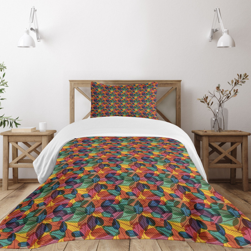 Colorful Abstract Leaf Bedspread Set