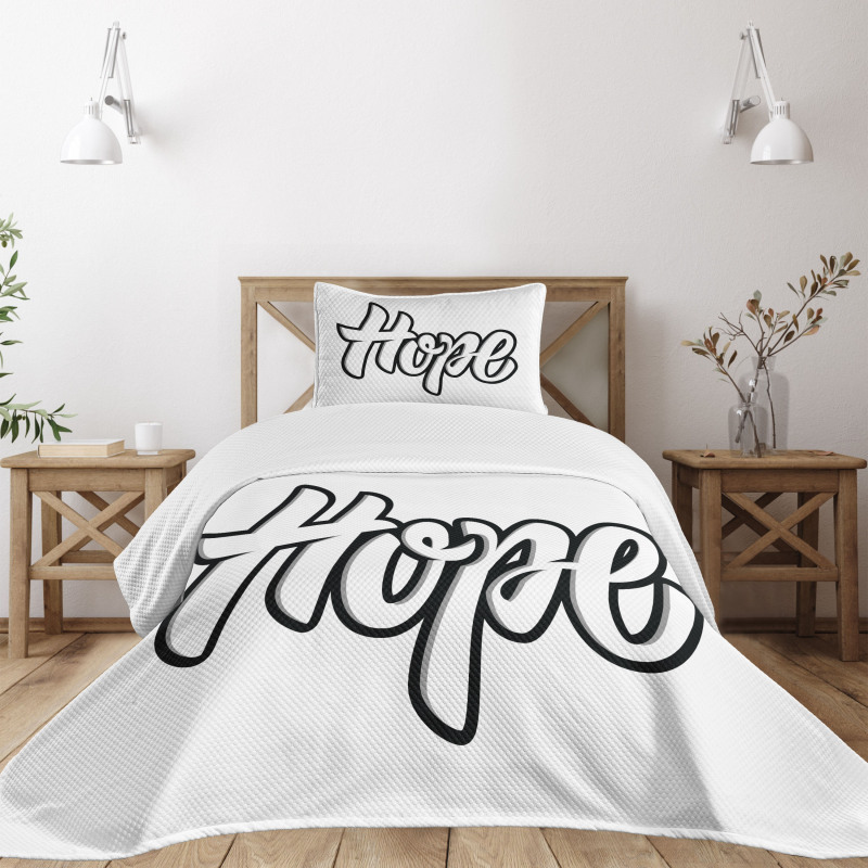 Hand Drawn Uplifting Words Bedspread Set