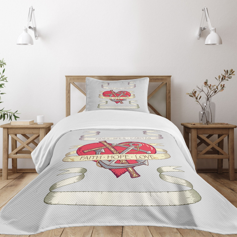 Anchor on Heart Motif Bedspread Set