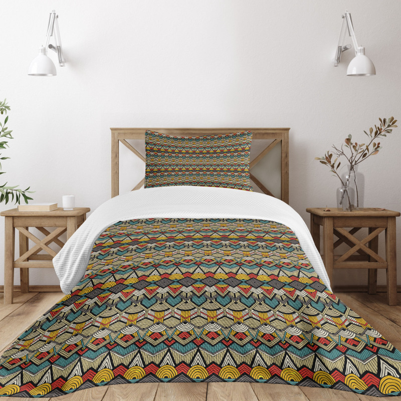 Retro Grunge Geometric Bedspread Set