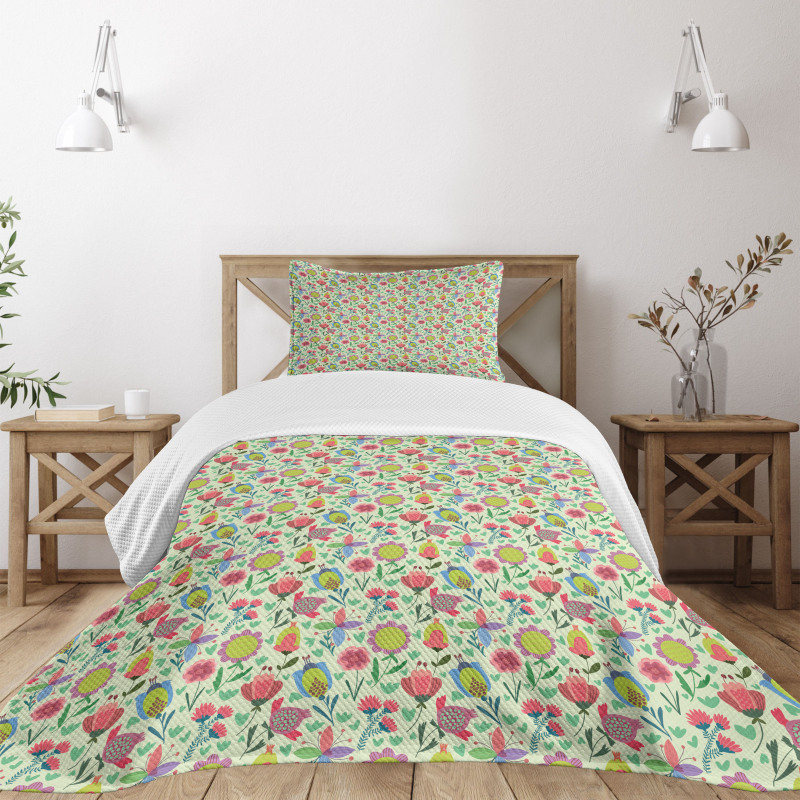 Doodle Blooming Tulips Bedspread Set