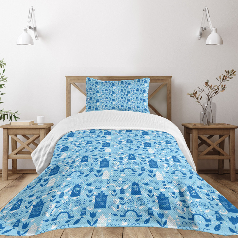 Cartoon Windmills Design Bedspread Set