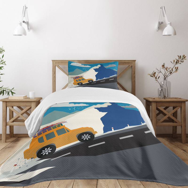 Winter Mountain Road Ski Bedspread Set