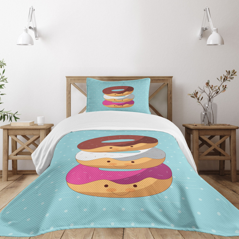 Kawaii Cartoon Donuts Bedspread Set