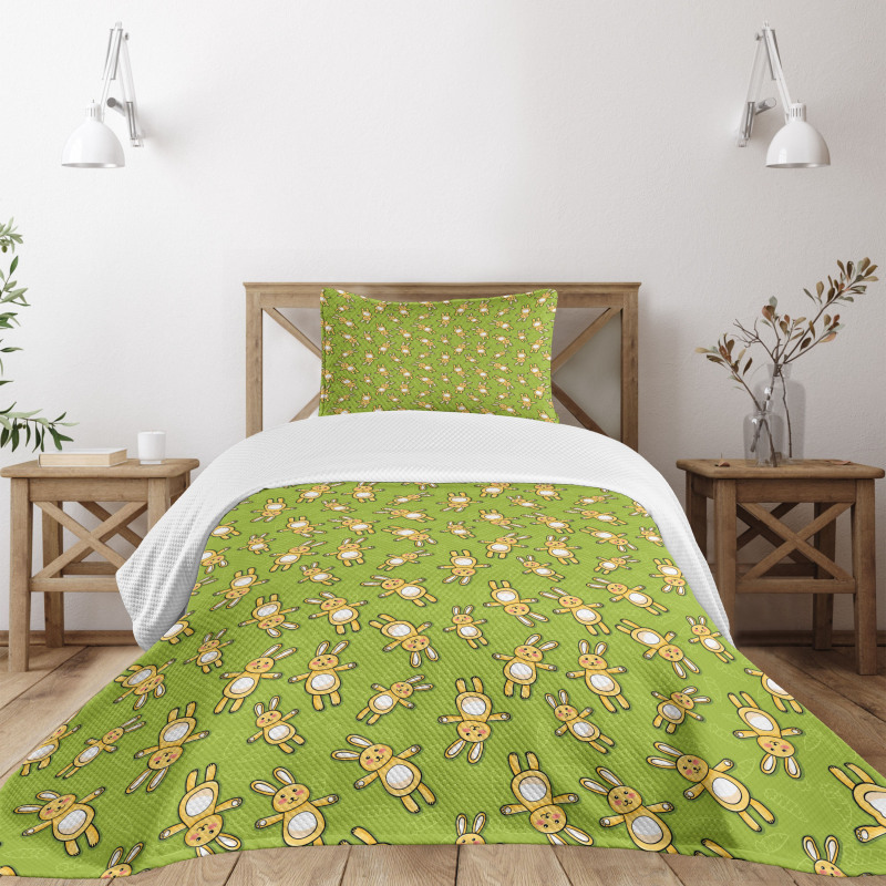 Rabbits Carrots on Green Bedspread Set