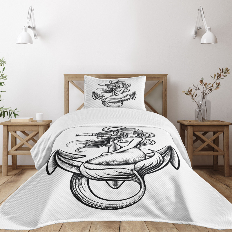Long Haired Siren Design Bedspread Set