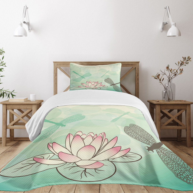 Exotic Lily Dragonflies Bedspread Set