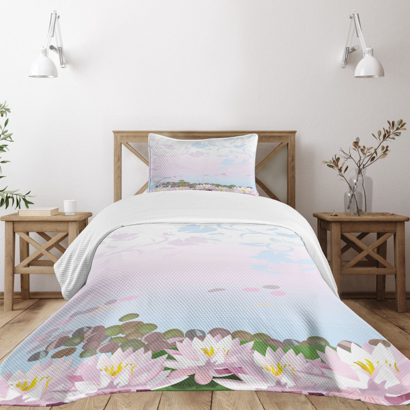Water Lilies Pattern Bedspread Set