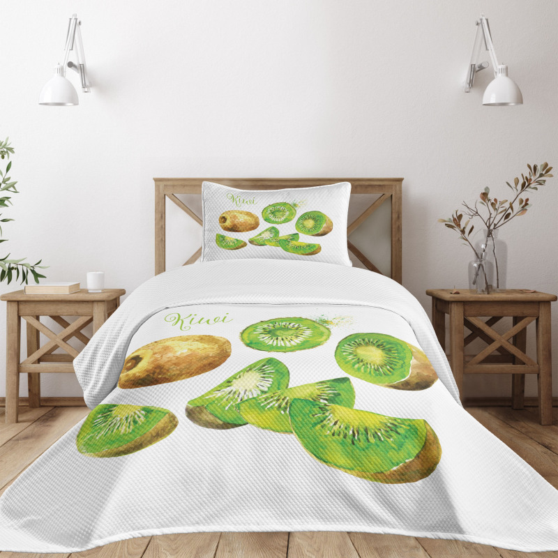 Exotic Vegan Kiwi Pattern Bedspread Set