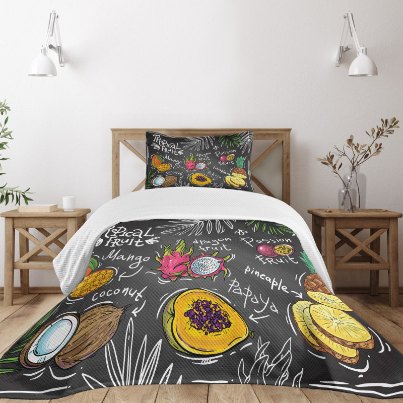 Mango Dragon Fruit Papaya Bedspread Set