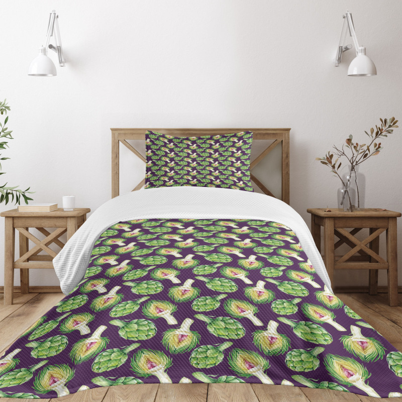 Artichokes Purple Bedspread Set