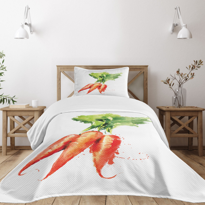 Watercolor Carrot Bedspread Set