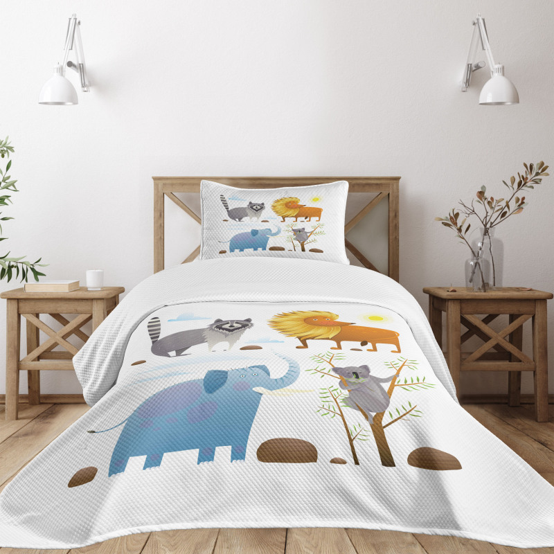 Lion Elephant Raccoon Bedspread Set