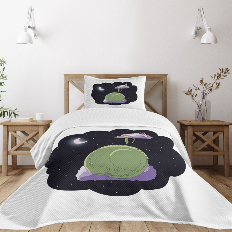 Sleeping Kid Dragon Bedspread Set