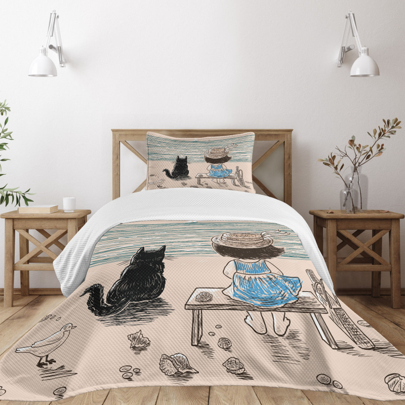 Baby Girl with a Cat Bedspread Set