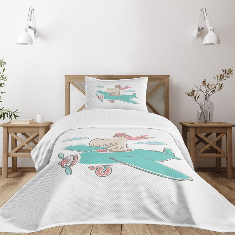 Dinosaur in Plane Bedspread Set