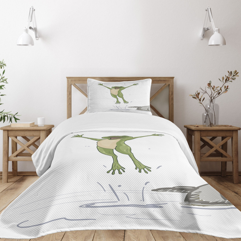 Happy Jumping Toad Humor Bedspread Set