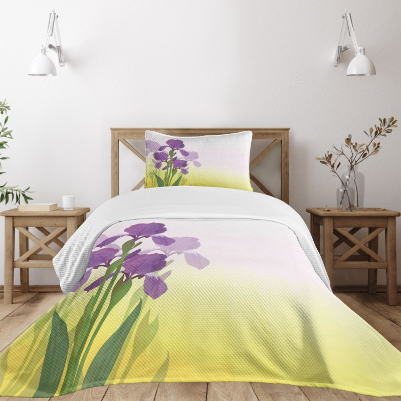 Iris Flowers Leaves Bedspread Set