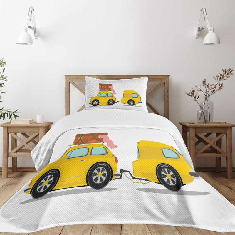 Retro Car with Trailer Bedspread Set