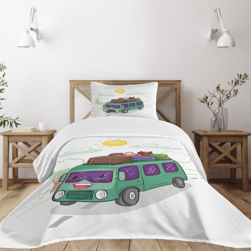 Bus Filled with Luggage Bedspread Set