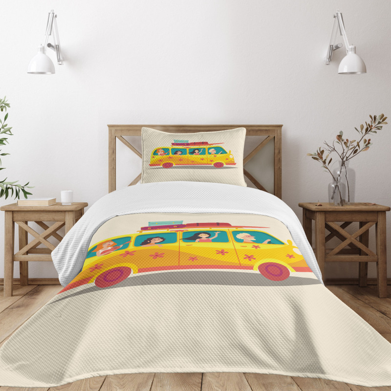 Hippies on Summer Van Bedspread Set