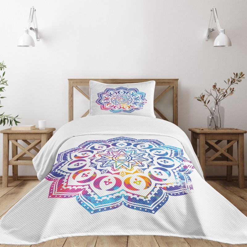 Mandala Effect Soft Colors Bedspread Set